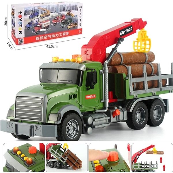2-in-1-Abschleppwagenspielzeug aus Holz mit LKW, Anhänger, 3 Mülltonnen und Soundeffekten