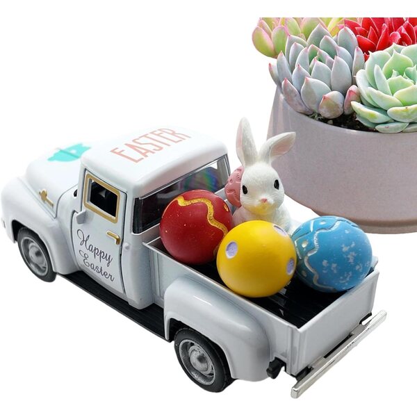 Decorazione camion vintage in resina con uova e pick-up per Pasqua e casa