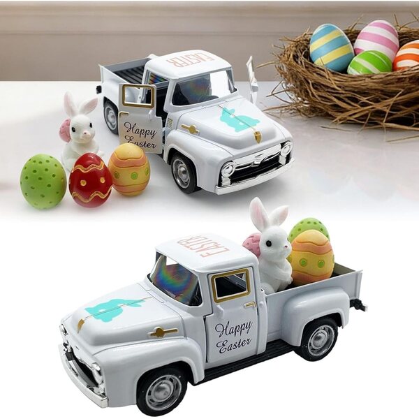 Decorazione camion vintage in resina con uova e pick-up per Pasqua e casa