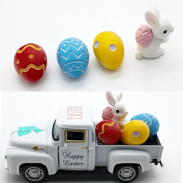Decorazione camion vintage in resina con uova e pick-up per Pasqua e casa