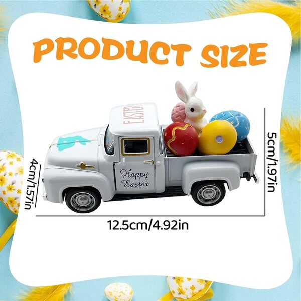 Decorazione camion vintage in resina con uova e pick-up per Pasqua e casa