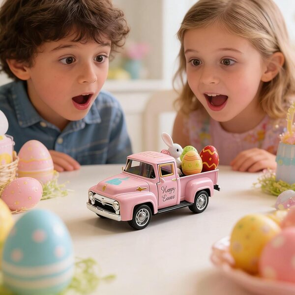 Vintage 1:32 Metall-Osterwagen mit Hase und Eiern – Dekoration und Spiel