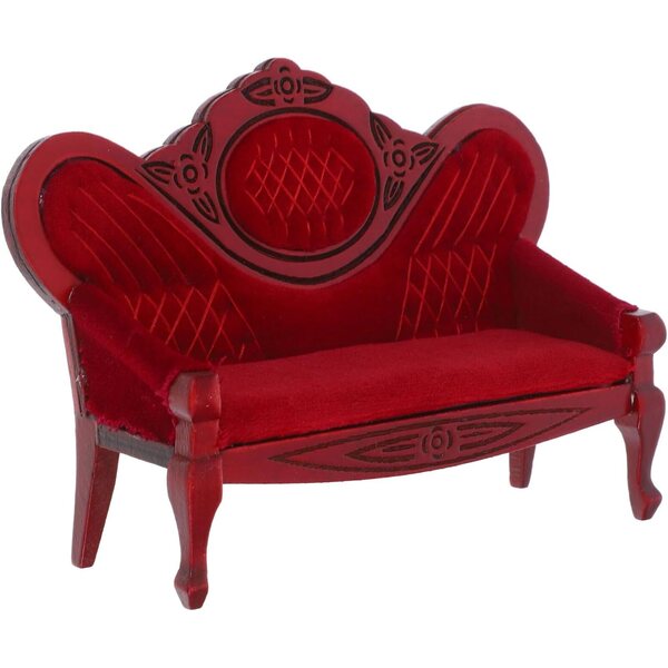 Divano in Miniatura per Casa delle Bambole Vintage in Legno Rosso 12x10x5 cm