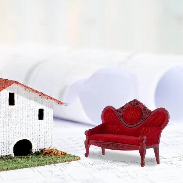 Divano in Miniatura per Casa delle Bambole Vintage in Legno Rosso 12x10x5 cm