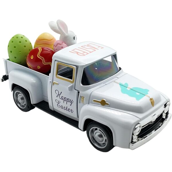 Oster-Truck, 12,5 cm, Oster-Truck aus Metall mit Hase und Spielzeug-Eiern