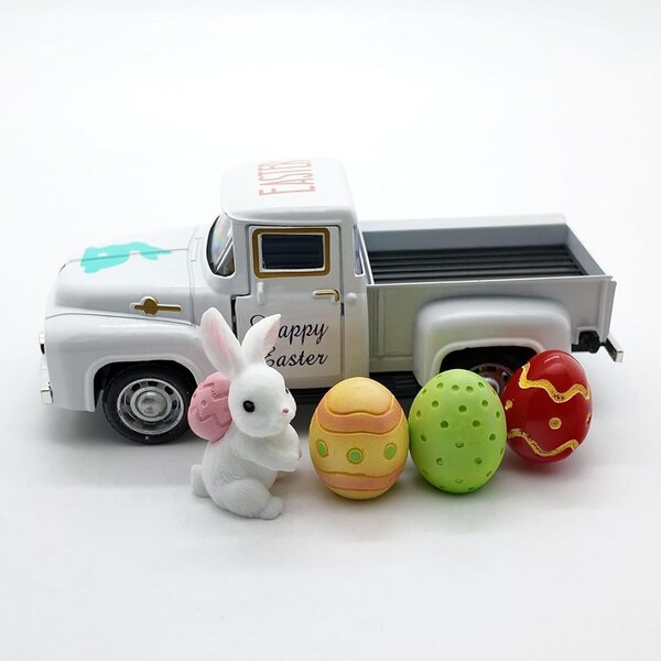 Oster-Truck, 12,5 cm, Oster-Truck aus Metall mit Hase und Spielzeug-Eiern