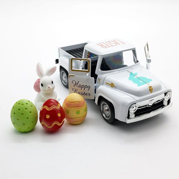Oster-Truck, 12,5 cm, Oster-Truck aus Metall mit Hase und Spielzeug-Eiern