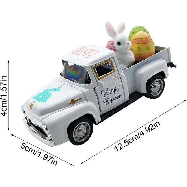 Oster-Truck, 12,5 cm, Oster-Truck aus Metall mit Hase und Spielzeug-Eiern