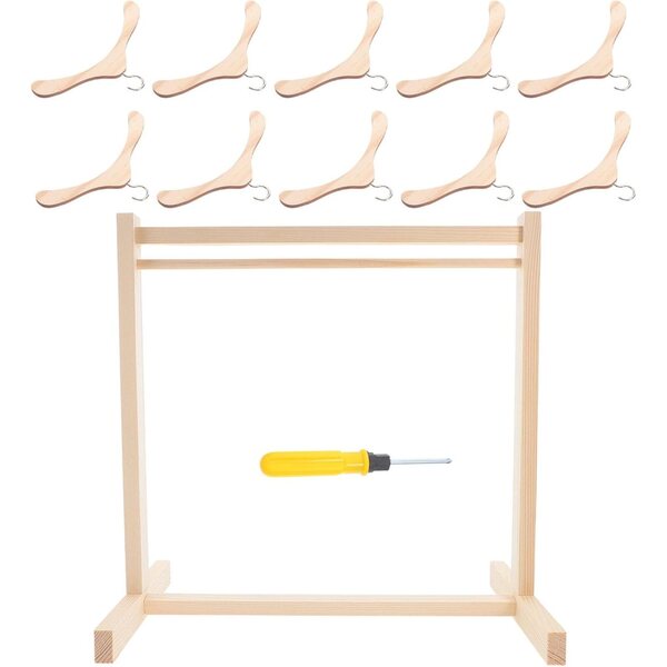 Appendiabiti in Legno per Bambole con 10 Gruccie e Cacciavite, Portatile e Versatile