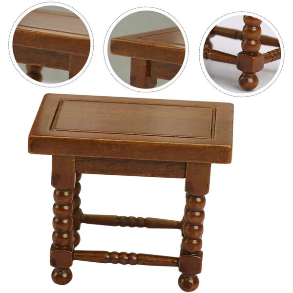 Klassischer Miniaturhocker 1:12 aus braunem Holz für Puppenhaus