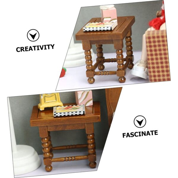 Klassischer Miniaturhocker 1:12 aus braunem Holz für Puppenhaus