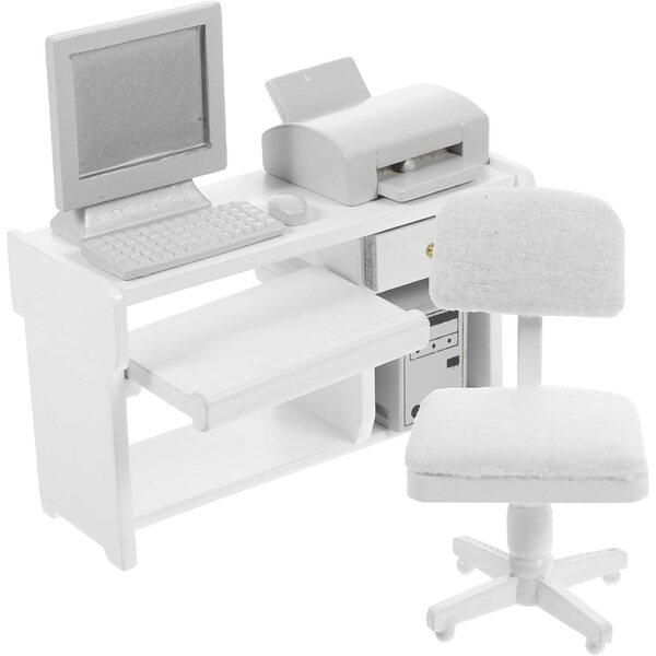 Miniatur-Büroschreibtisch aus weißem Holz für das Puppenhaus ERINGOGO 12