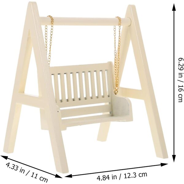 Altalena Miniatura in Legno Beige per Casa delle Bambole, Dimensioni 16x12,3x11 cm