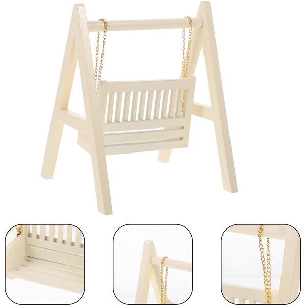 Altalena Miniatura in Legno Beige per Casa delle Bambole, Dimensioni 16x12,3x11 cm