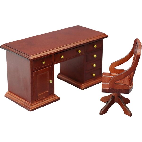 Scrivania e sedia in miniatura per casa delle bambole in legno scala 1:12 retrò