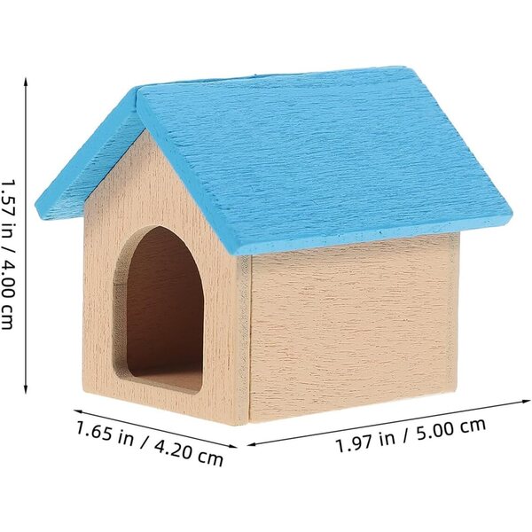 Blauer Miniatur-Hundezwinger aus Holz – perfekte Puppenhaus-Dekoration