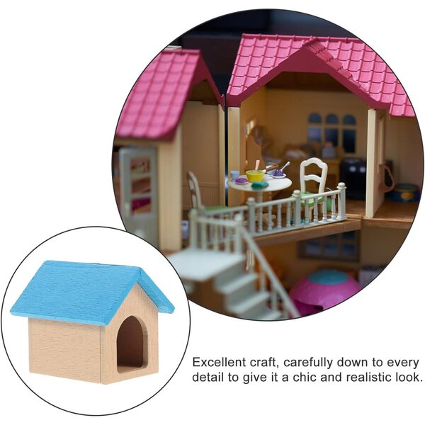 Blauer Miniatur-Hundezwinger aus Holz – perfekte Puppenhaus-Dekoration