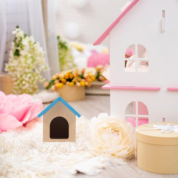 Blauer Miniatur-Hundezwinger aus Holz – perfekte Puppenhaus-Dekoration