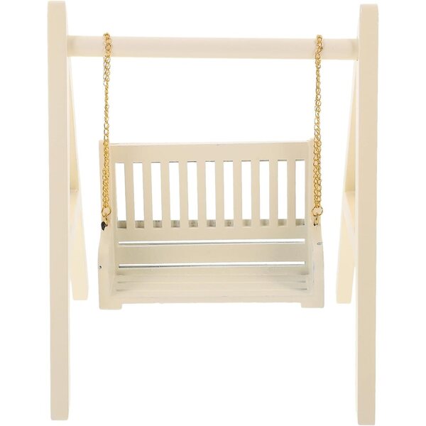 Mini altalena in legno avorio per casa delle bambole, accessorio decorativo durevole