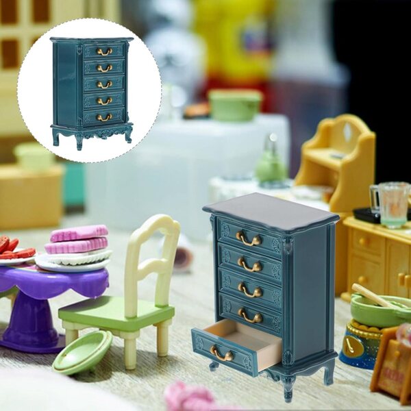 Mini Mobiletto Blu per Casa delle Bambole in Plastica Robusta e Compatta 5,5x3,7x2,2 cm