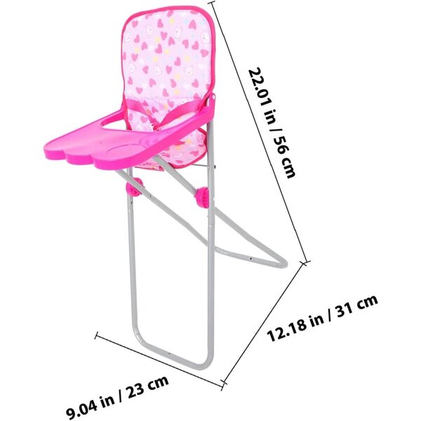 Tragbarer rosafarbener Puppenhochstuhl mit sicheren Materialien und realistischem Design
