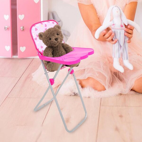 Tragbarer rosafarbener Puppenhochstuhl mit sicheren Materialien und realistischem Design