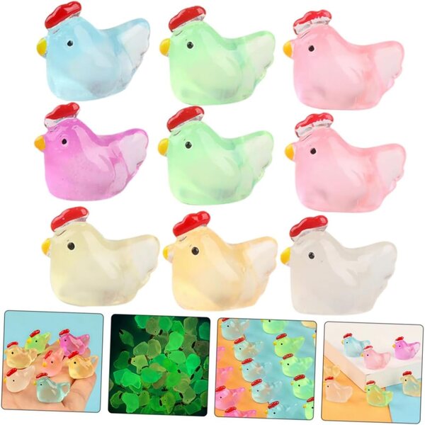 INOOMP 18 pezzi Mini Statua Pollo in Resina Luminosi per Decorazioni Miniatura
