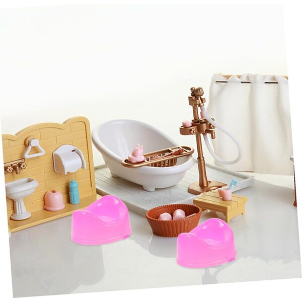 Set 16 Mini Toilette Rosa in Plastica per Casa delle Bambole - Accessori Decorativi Miniatura