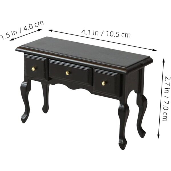 Mini Scrivania in Legno Nero per Casa delle Bambole, Mobili Decorativi in Miniatura