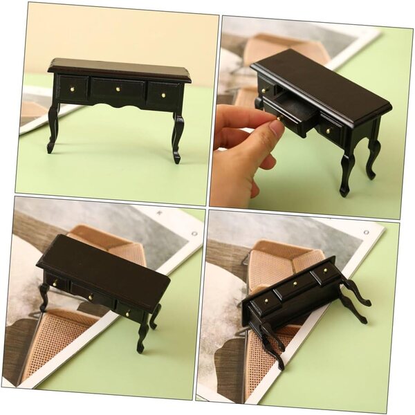 Mini Scrivania in Legno Nero per Casa delle Bambole, Mobili Decorativi in Miniatura