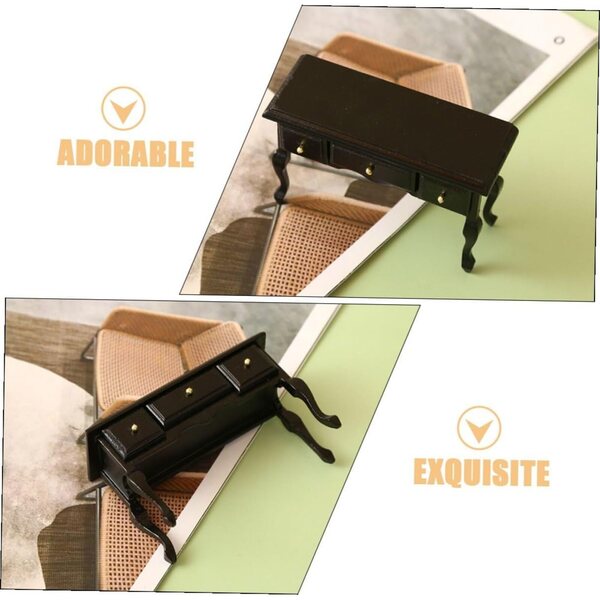 Mini Scrivania in Legno Nero per Casa delle Bambole, Mobili Decorativi in Miniatura