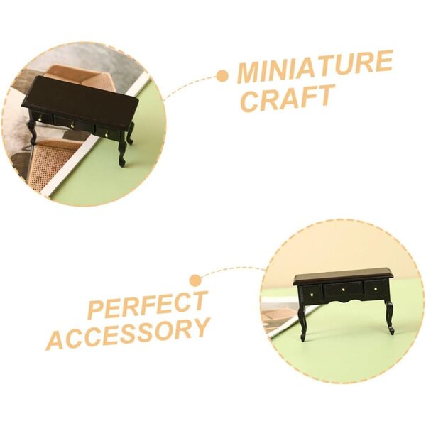 Mini Scrivania in Legno Nero per Casa delle Bambole, Mobili Decorativi in Miniatura