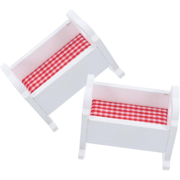 Set 2 Mini Culle in Legno Bianche per Casa delle Bambole, Mobili Miniatura Resistenti
