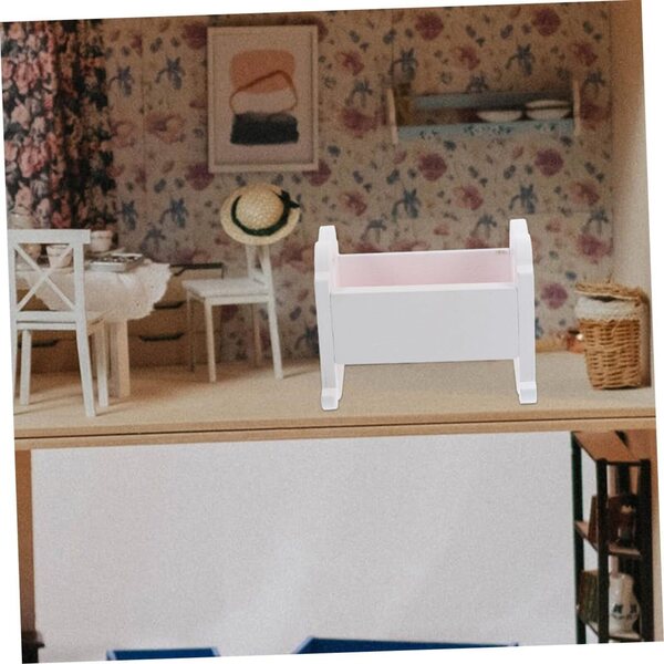 Set 2 Mini Culle in Legno Bianche per Casa delle Bambole, Mobili Miniatura Resistenti