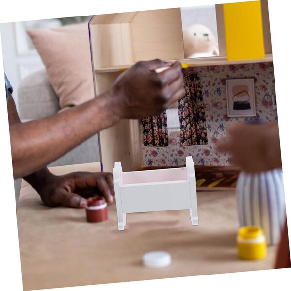 Set 2 Mini Culle in Legno Bianche per Casa delle Bambole, Mobili Miniatura Resistenti