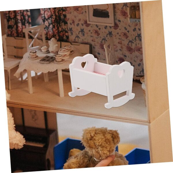 Set 2 Mini Culle in Legno Bianche per Casa delle Bambole, Mobili Miniatura Resistenti