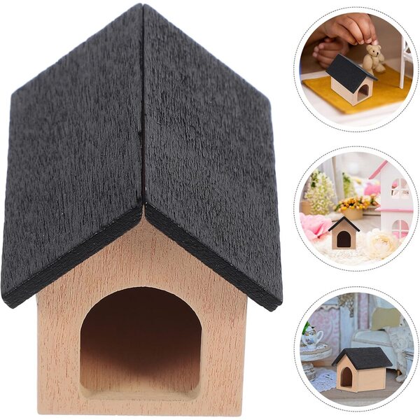 KOMBIUDA Mini Cuccia in Legno Nero per Casa delle Bambole, Decorazione Realistica e Robusta