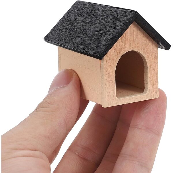 KOMBIUDA Mini Cuccia in Legno Nero per Casa delle Bambole, Decorazione Realistica e Robusta