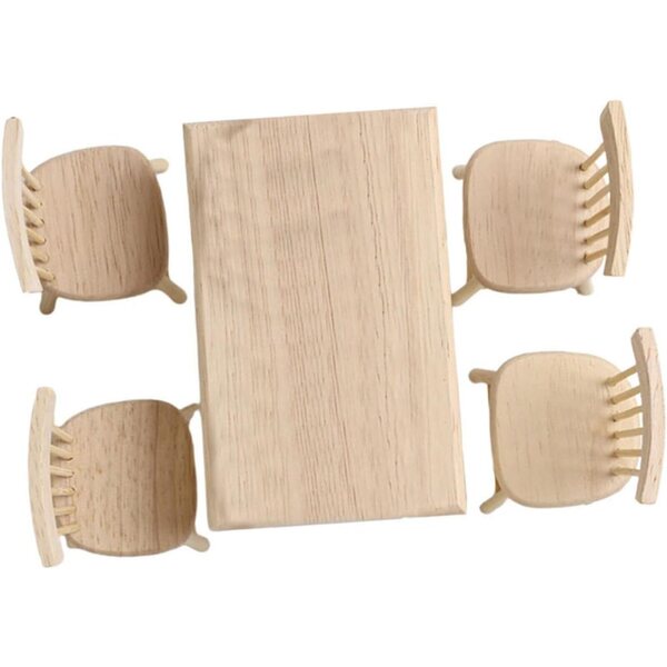 Miniatur-Möbelset 1/12 WOONEKY Holztisch und 4 Stühle für Puppenhaus