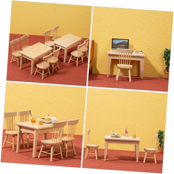 Miniatur-Möbelset 1/12 WOONEKY Holztisch und 4 Stühle für Puppenhaus