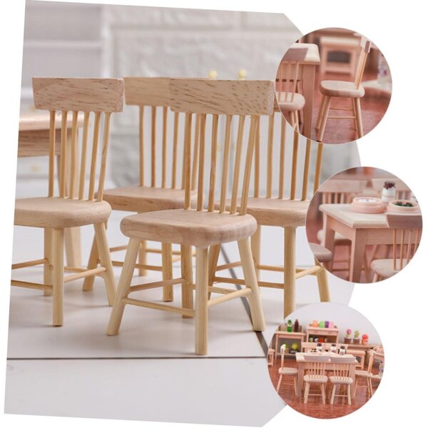 Miniatur-Möbelset 1/12 WOONEKY Holztisch und 4 Stühle für Puppenhaus
