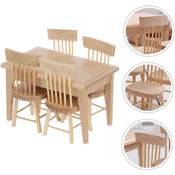 Miniatur-Möbelset 1/12 WOONEKY Holztisch und 4 Stühle für Puppenhaus