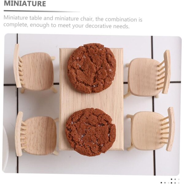 Miniatur-Möbelset 1/12 WOONEKY Holztisch und 4 Stühle für Puppenhaus