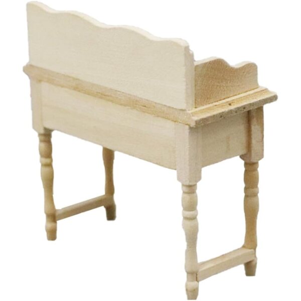 Mini Scrivania in Legno Beige per Casa delle Bambole - Tavolo Semicircolare da Ufficio