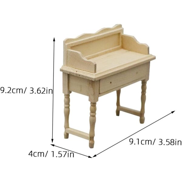Mini Scrivania in Legno Beige per Casa delle Bambole - Tavolo Semicircolare da Ufficio