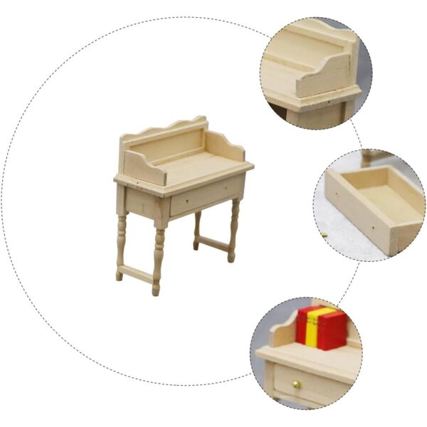 Mini Scrivania in Legno Beige per Casa delle Bambole - Tavolo Semicircolare da Ufficio