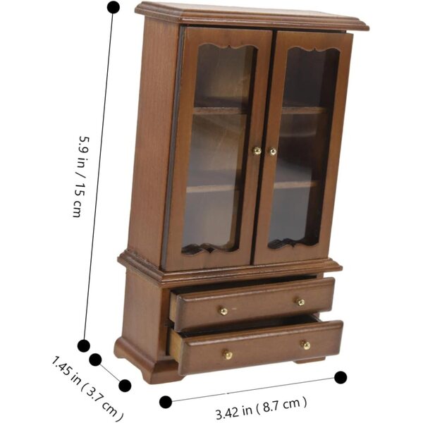 ifundom Libreria in Miniatura 1:12 con Doppia Porta e Tre Ripiani in Legno e Vetro
