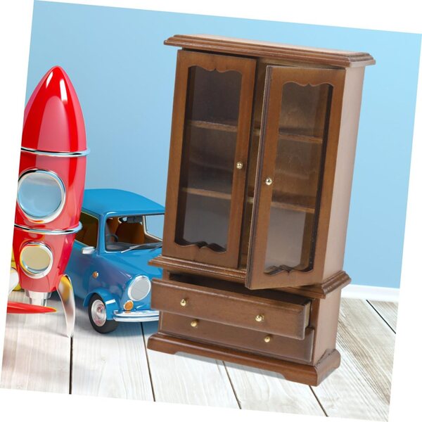 ifundom Libreria in Miniatura 1:12 con Doppia Porta e Tre Ripiani in Legno e Vetro