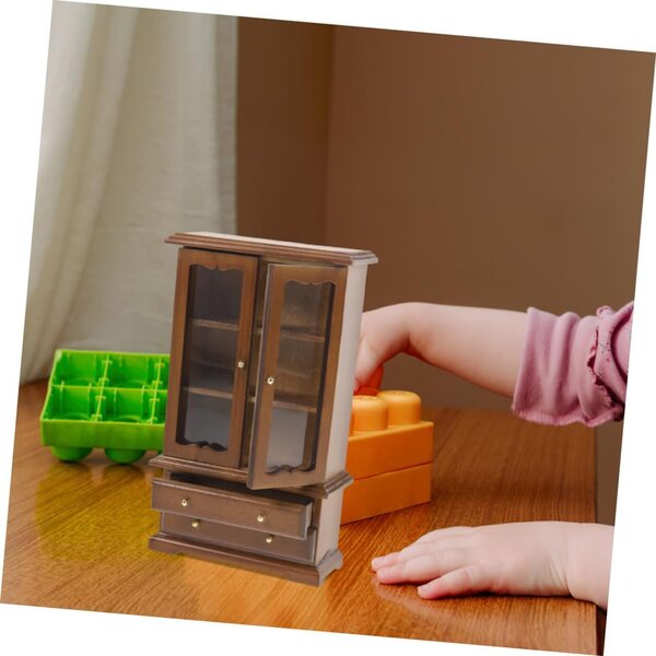 ifundom Libreria in Miniatura 1:12 con Doppia Porta e Tre Ripiani in Legno e Vetro