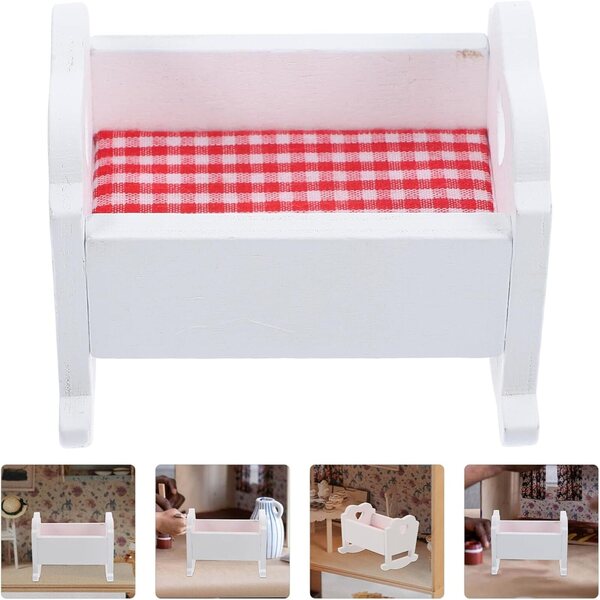 Letto per Bambole in Legno Miniatura 6,6x5,1x5,2 cm per Mini Casa SOPOTUTU